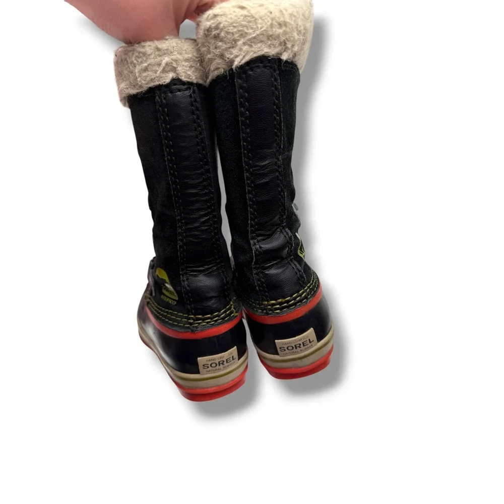 Sorel Tofino‎ Winter Boots Kids Size 1 Black Red Waterproof Faux Fur Snow Boots